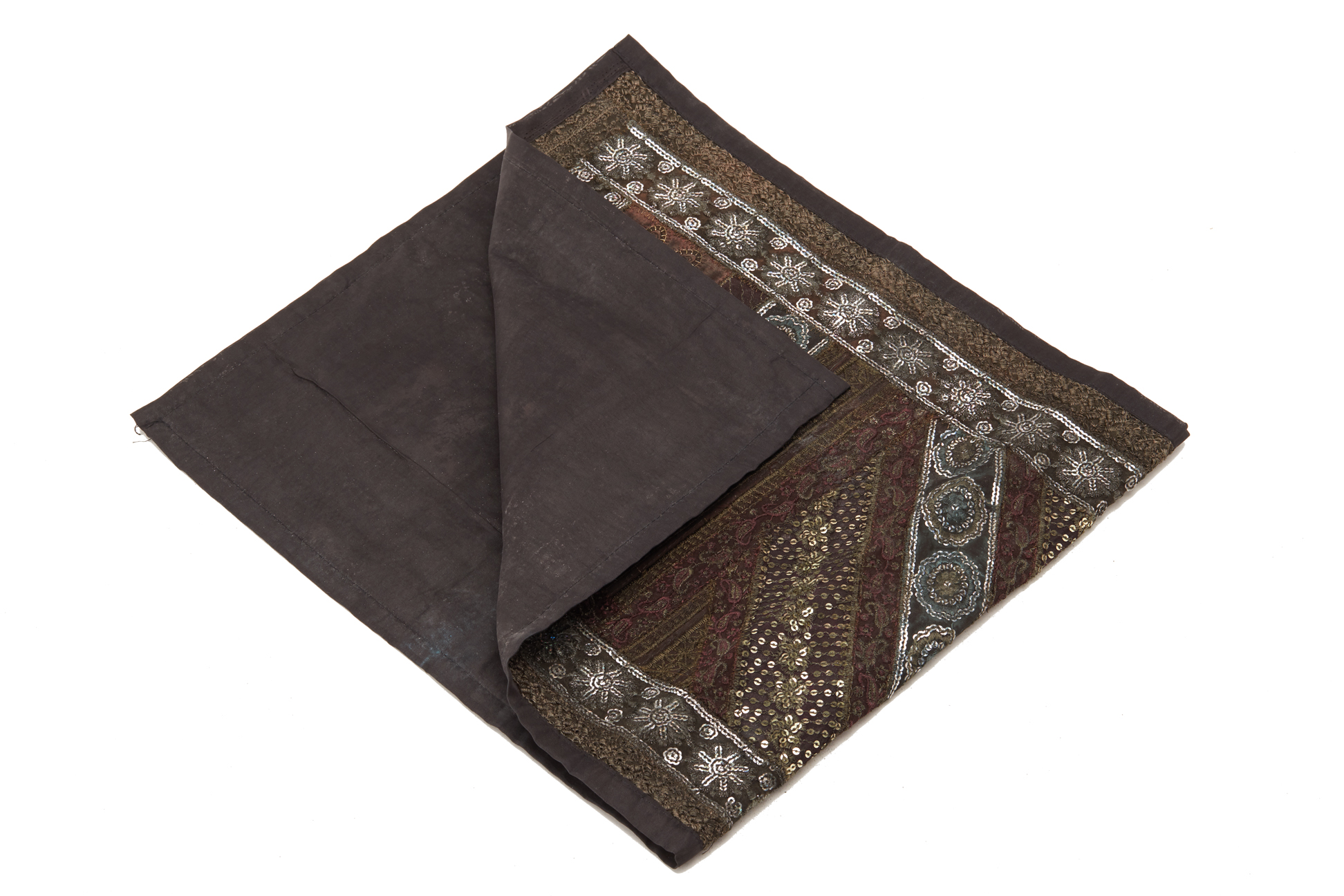 TWO BLACK EMBROIDERED PATCHWORK TABLE RUNNERS - Image 2 of 2