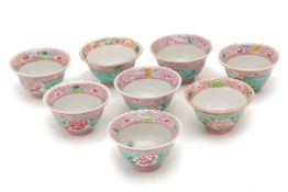 EIGHT PERANAKAN STYLE TEABOWLS