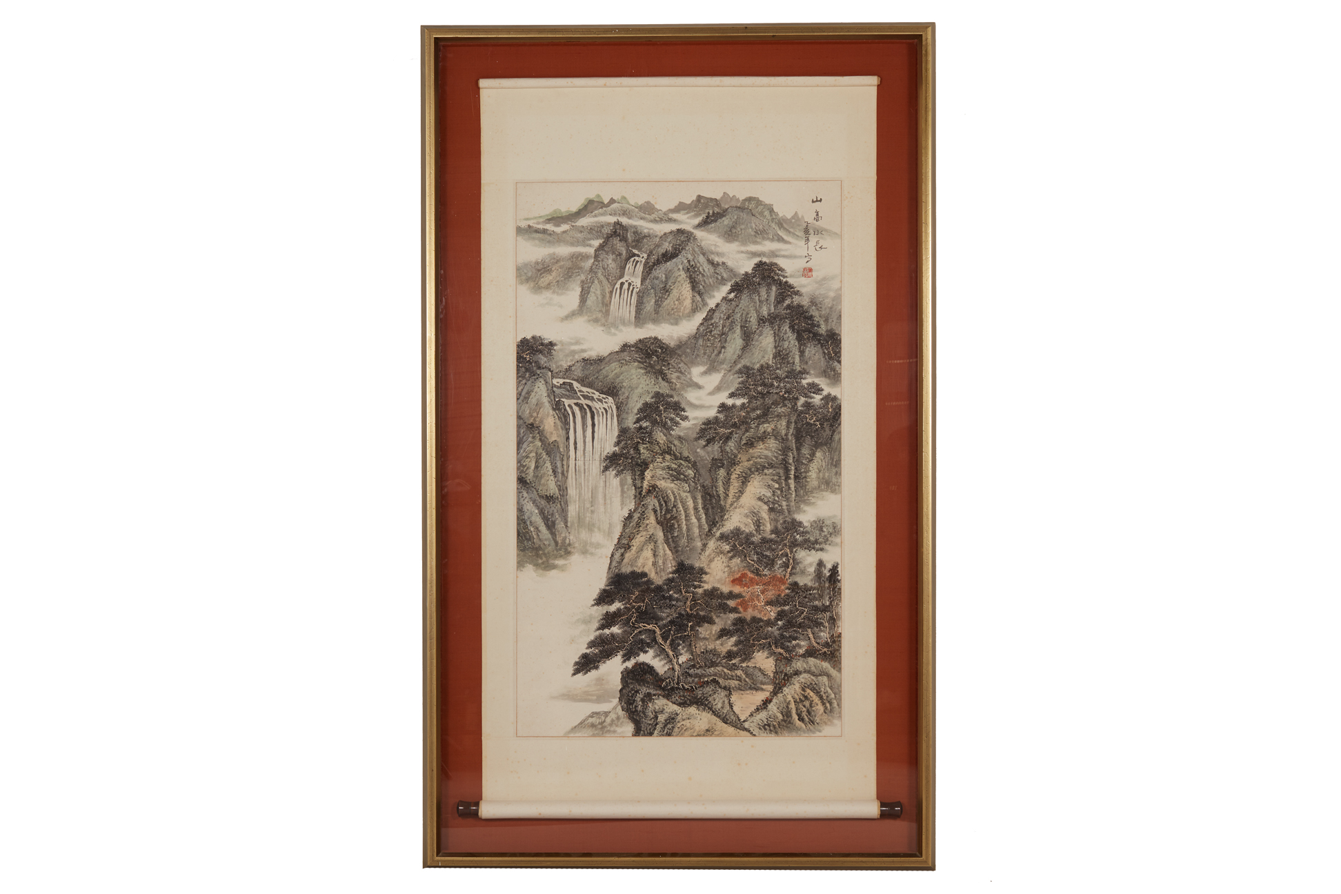 A LARGE FRAMED CHINESE SCROLL