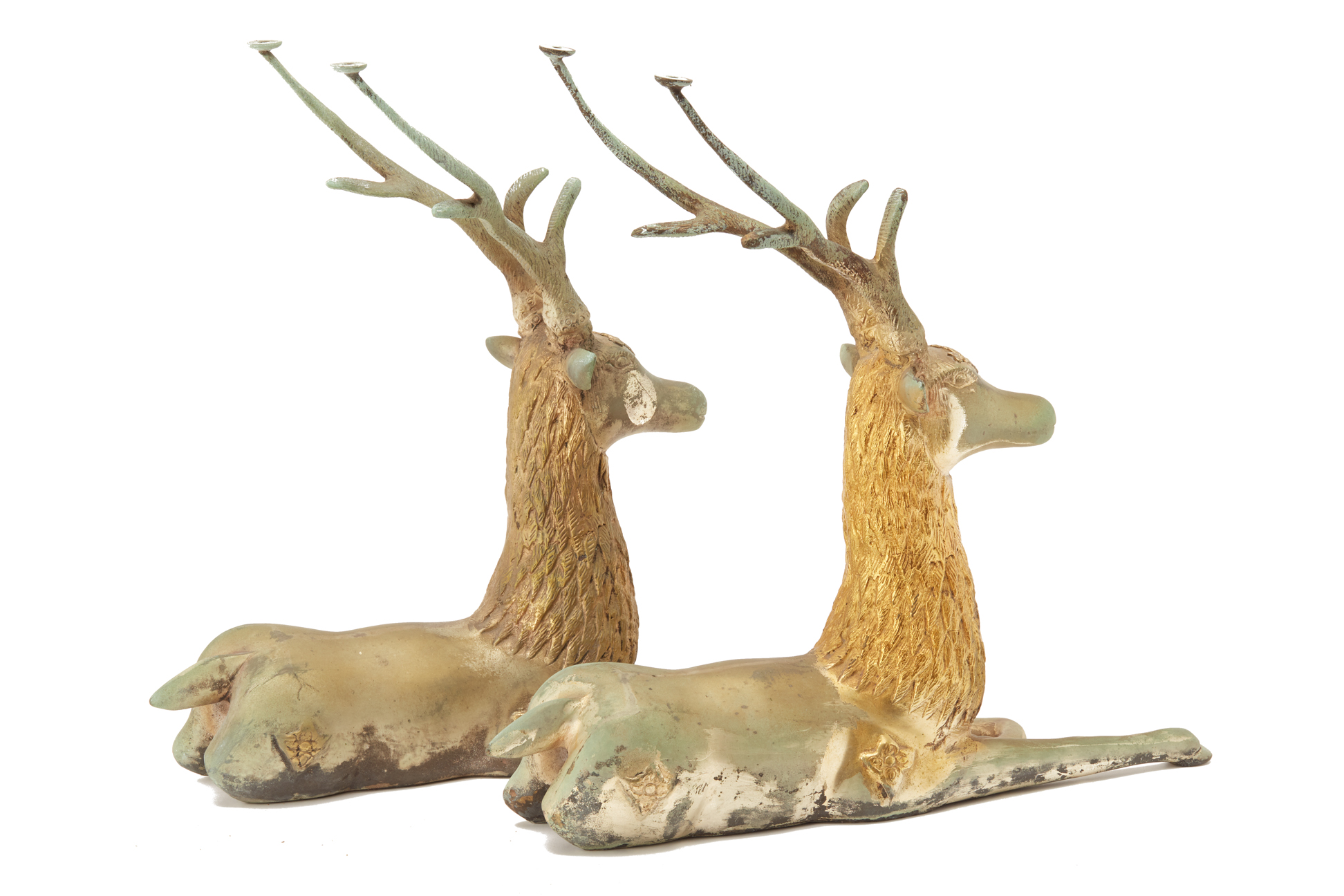 A PAIR OF METALWARE MODELS OF RECLINING STAGS - Image 3 of 3