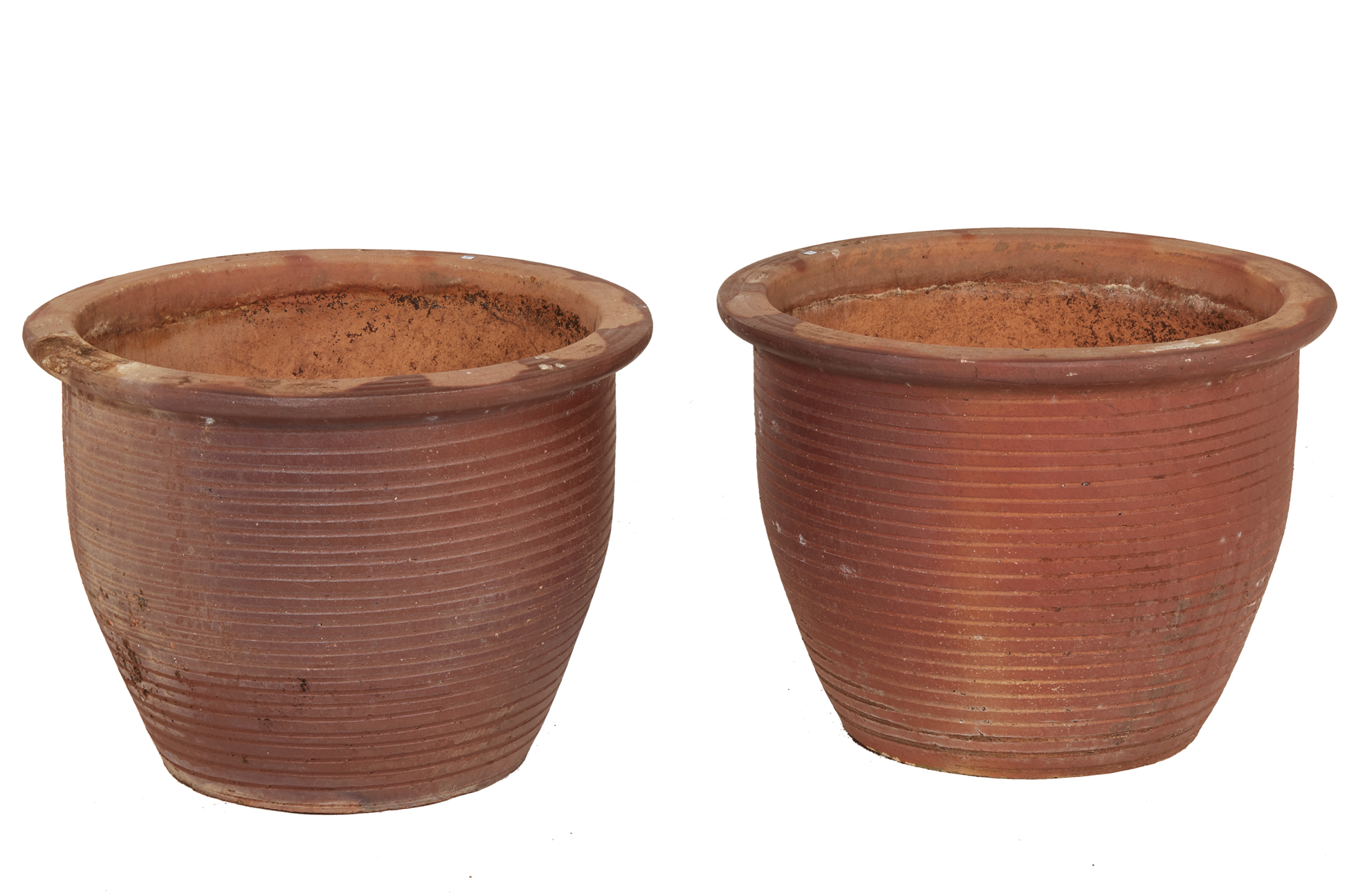 A LARGE PAIR OF TERRACOTTA POTS (2)