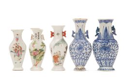 A GROUP OF FIVE CHINESE PORCELAIN WALL VASES