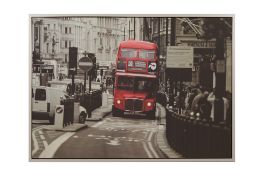 A LARGE PHOTOGRAPHIC CANVAS PRINT OF A LONDON BUS