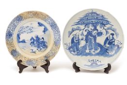 TWO CHINESE BLUE AND WHITE PORCELAIN PLATES