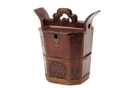 A CHINESE WOODEN OCTAGONAL TEA-POT WARMER