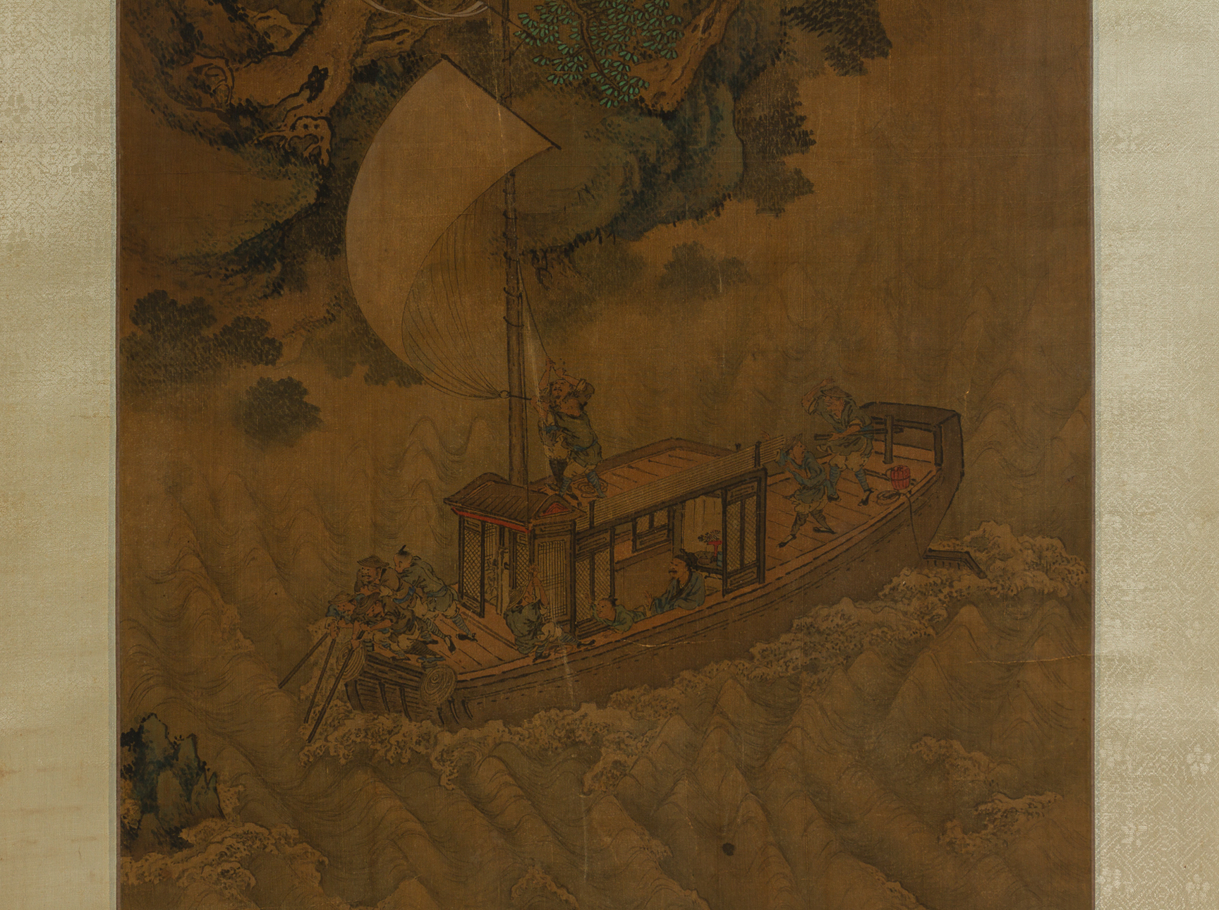 A CHINESE HANGING SCROLL OF A BOAT IN A STORM - Image 2 of 5