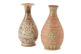 TWO VIETNAMESE POLYCHROME PEAR SHAPED VASES