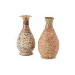 TWO VIETNAMESE POLYCHROME PEAR SHAPED VASES