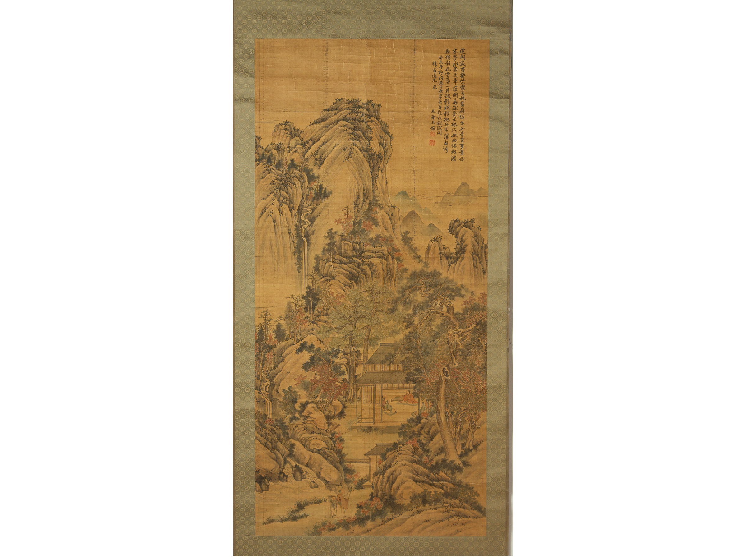 A LARGE CHINESE LANDSCAPE HANGING SCROLL