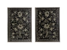A PAIR MALAY SILVER THREAD EMBROIDERED VELVET PANELS