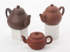 THREE YIXING POTTERY TEAPOTS