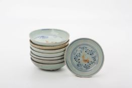 A GROUP OF EIGHT SMALL BLUE AND WHITE DISHES