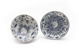 A BLUE AND WHITE PORCELAIN BOWL AND DISH