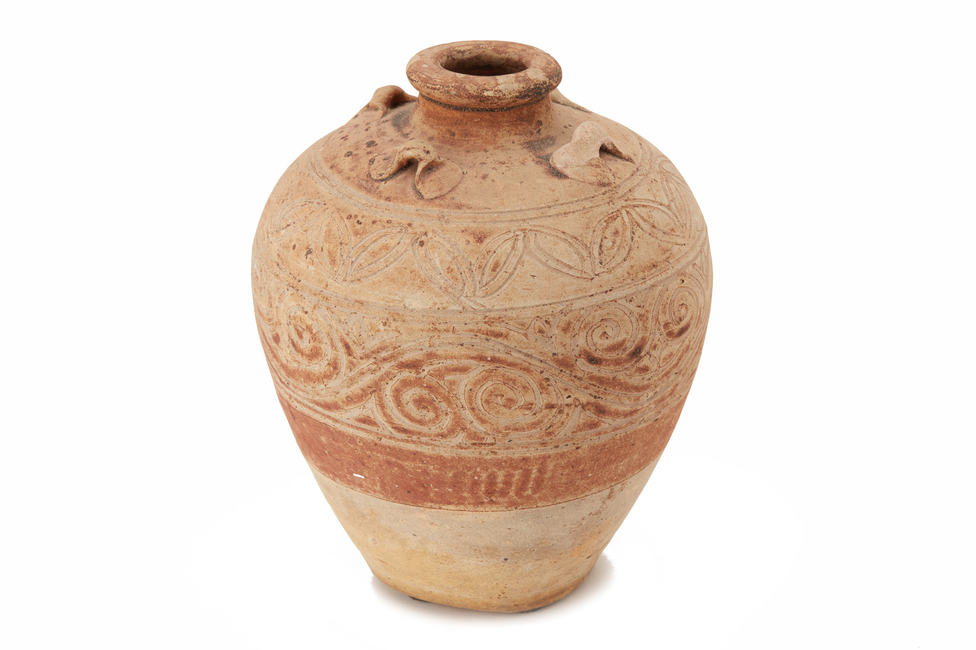 A CARVED EARTHENWARE JAR