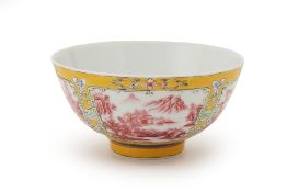 A YELLOW GROUND FAMILLE ROSE PORCELAIN BOWL