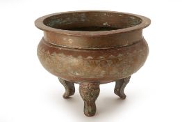 A COPPER TRIPOD CENSER