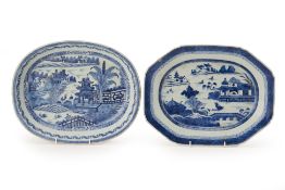 TWO CHINESE EXPORT BLUE AND WHITE SERVING DISHES