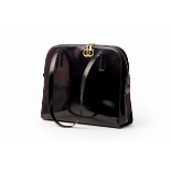 A SALVATORE FERRAGAMO BLACK PATENT LEATHER BAG