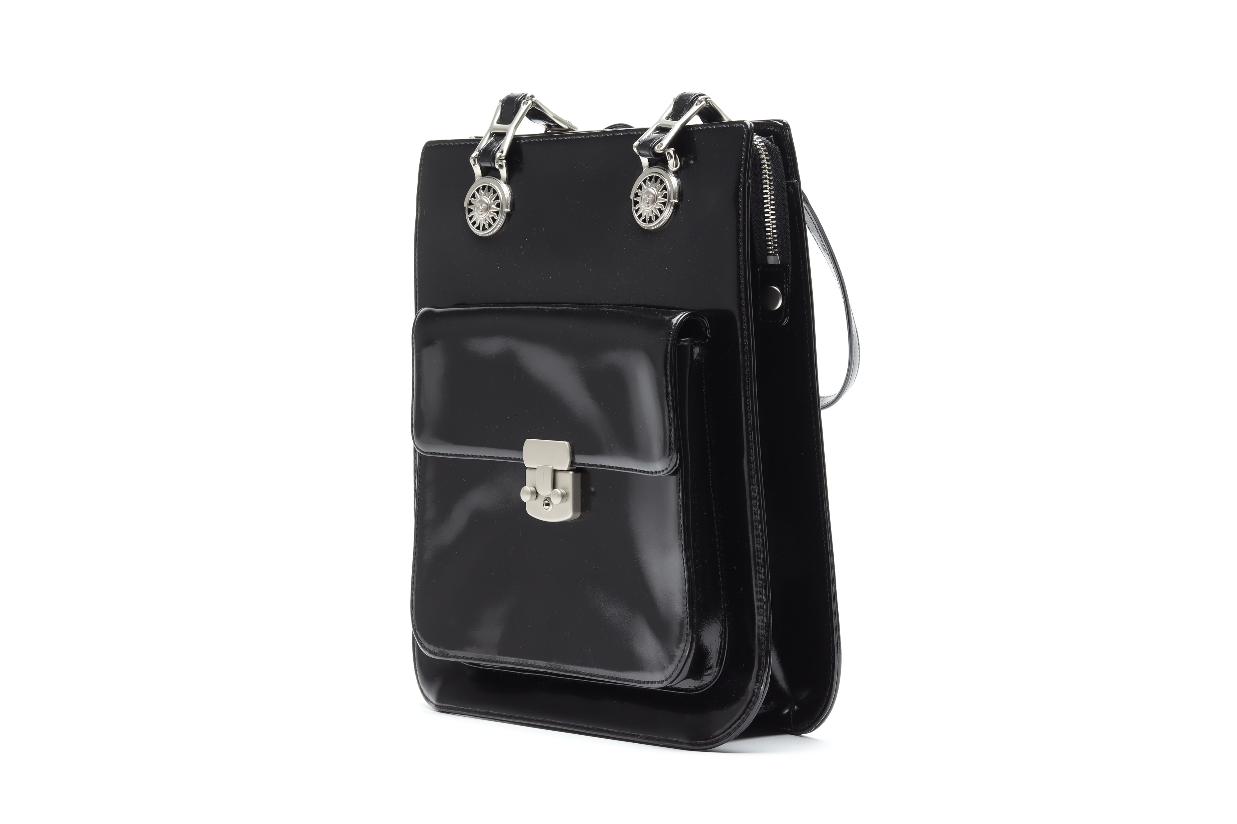 A VERSACE BLACK PATENT LEATHER HANDBAG - Image 3 of 5