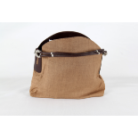 A HOGAN CAMEL CANVAS AND LEATHER HOBO BAG