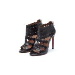 A PAIR OF ALAÏA BLACK HEELED STRAPPY SANDALS EU 36