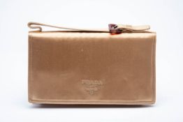 A VINTAGE PRADA METALLIC GOLD SATIN CLUTCH BAG