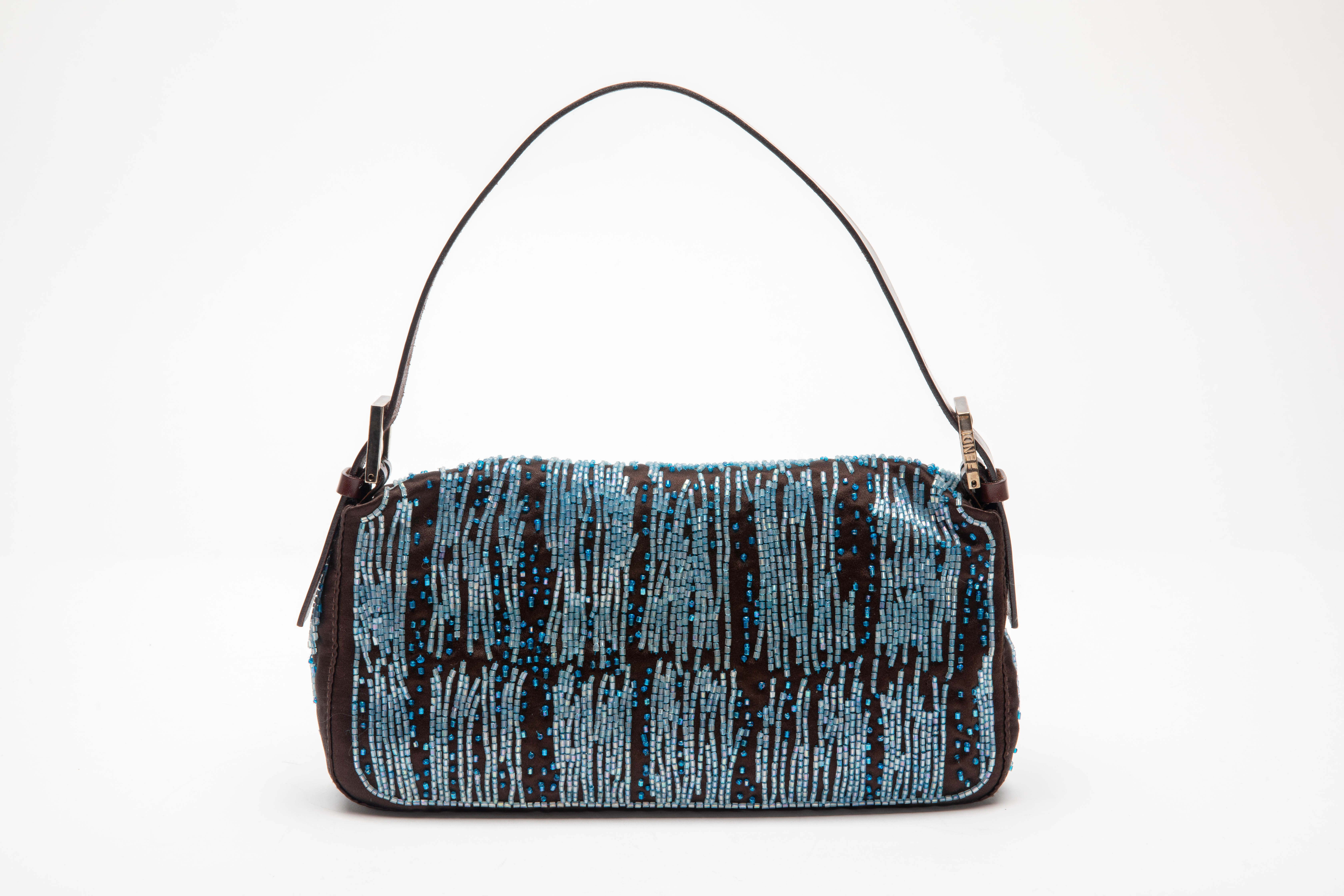 A FENDI BLUE SATIN AND BEADED BAGUETTE BAG - Image 3 of 3