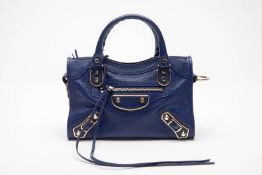 A BALENCIAGA NAVY BLUE MINI EDGE HANDBAG