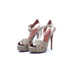 A PAIR OF MISSONI KNIT FABRIC & SATIN PLATFORM SANDALS EU36