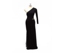 A ROBERTO CAVALLI BLACK ONE SHOULDERED EVENING DRESS