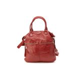 A BALENCIAGA DARK RED LEATHER HANDBAG