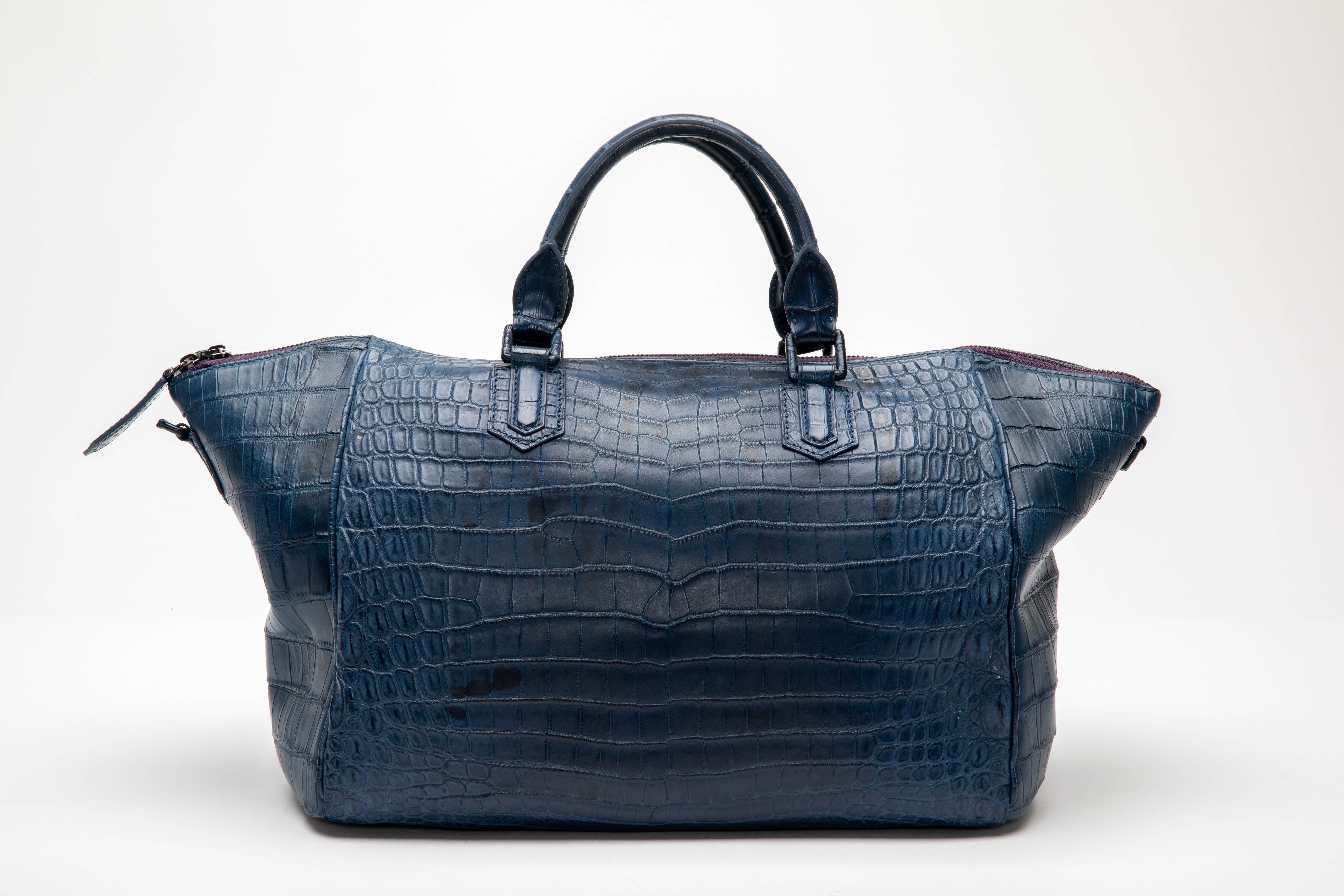 AN ETHAN K NAVY CROCODILE HANDBAG