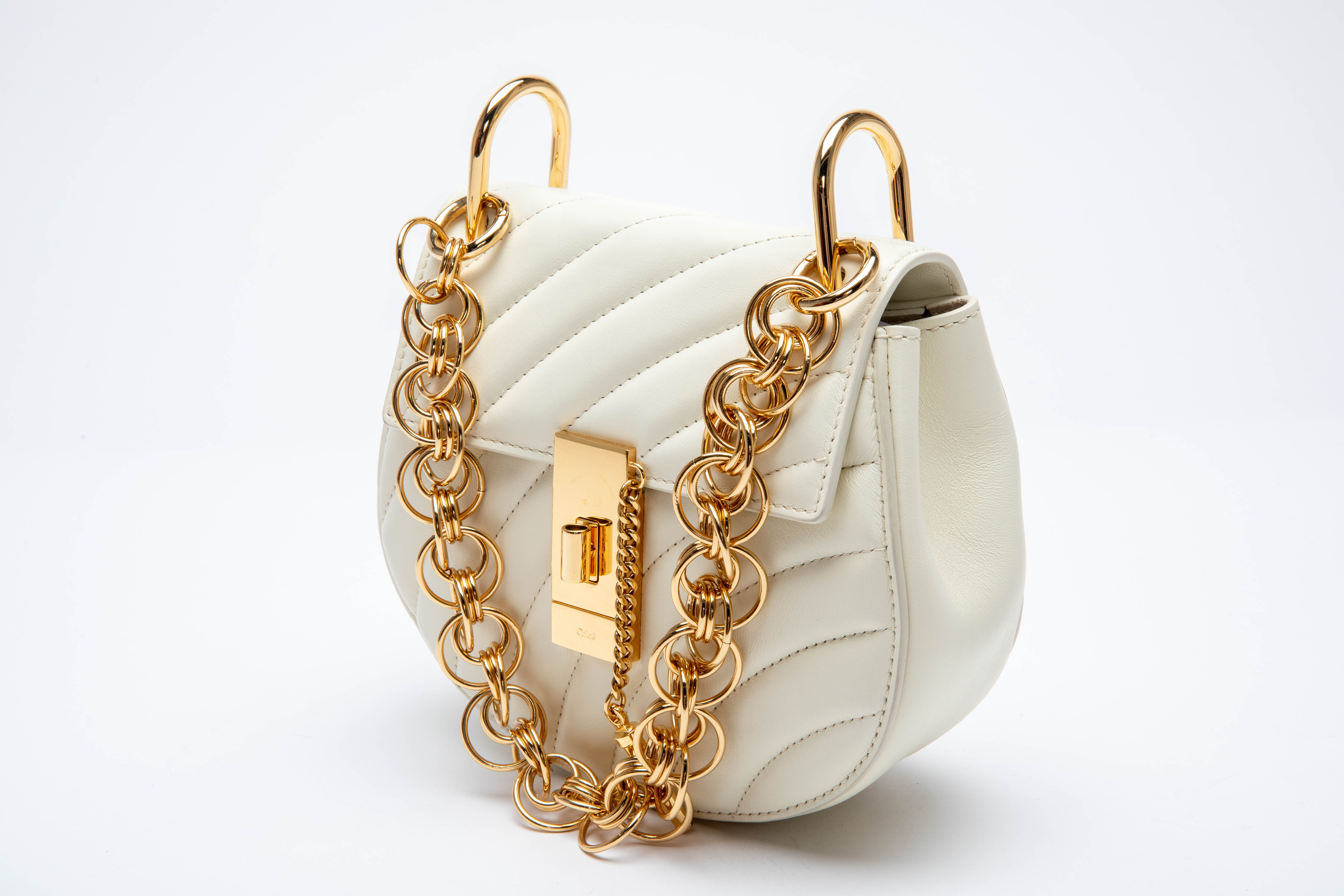 A CHLOE DREW BIJOU QUILTED WHITE LEATHER CROSSBODY BAG