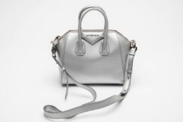 A GIVENCHY SILVER LEATHER MINI ANIGONA BAG