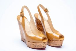 A PAIR OF CHRISTIAN LOUBINTIN WEDGE OPEN TOE SANDALS EU36