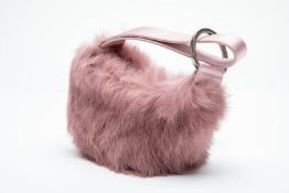 A GUCCI LILAC RABBIT FUR WRISTLET TINY CLUTCH PURSE