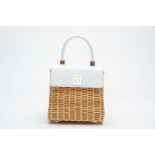 A SPARROWS WEAVE CLASSIC WICKER AND LEATHER TOP HANDLE BAG