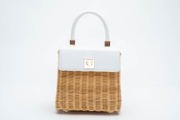 A SPARROWS WEAVE CLASSIC WICKER AND LEATHER TOP HANDLE BAG