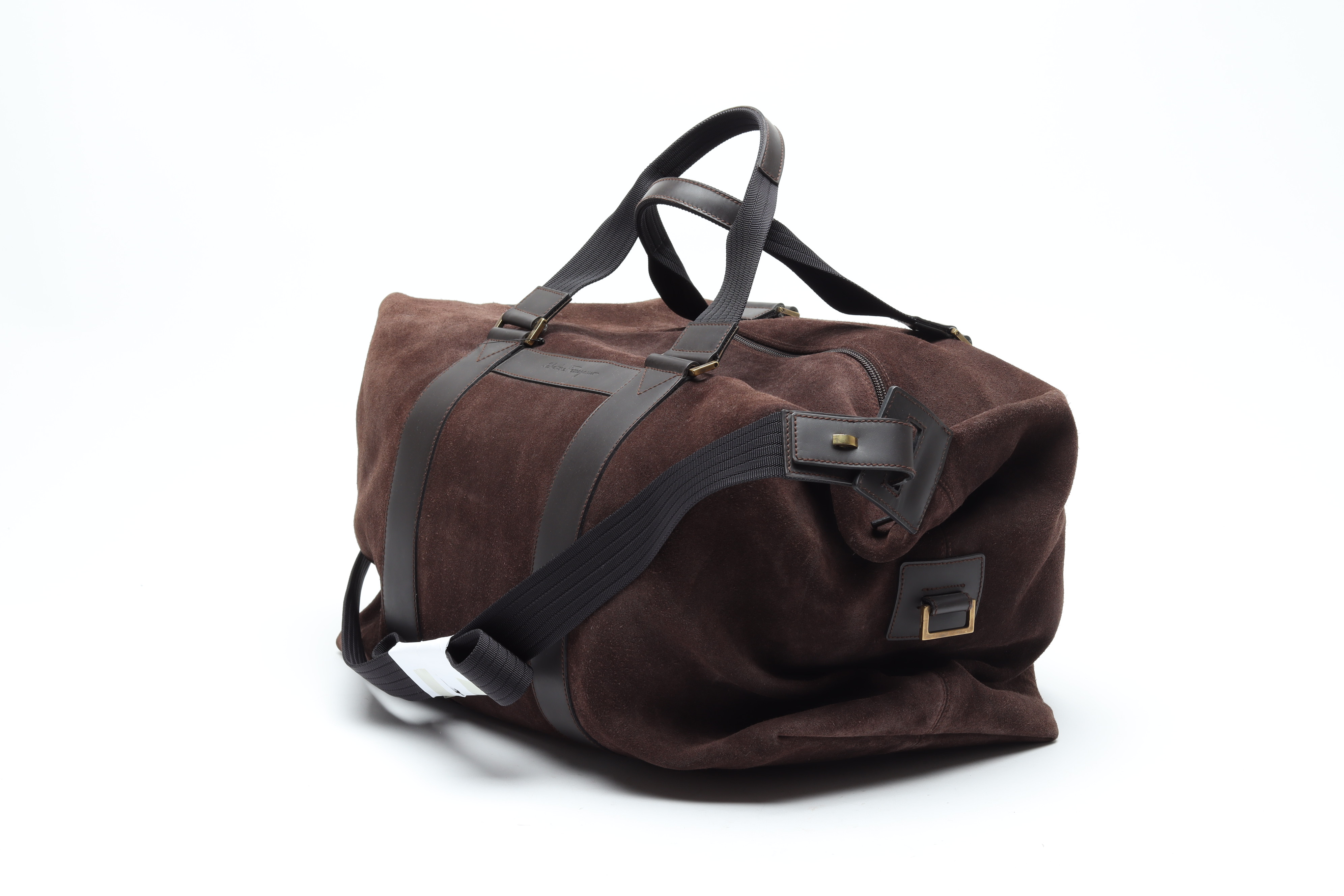 A SALVATORE FERRAGAMO BROWN SUEDE DUFFLE BAG - Image 3 of 4