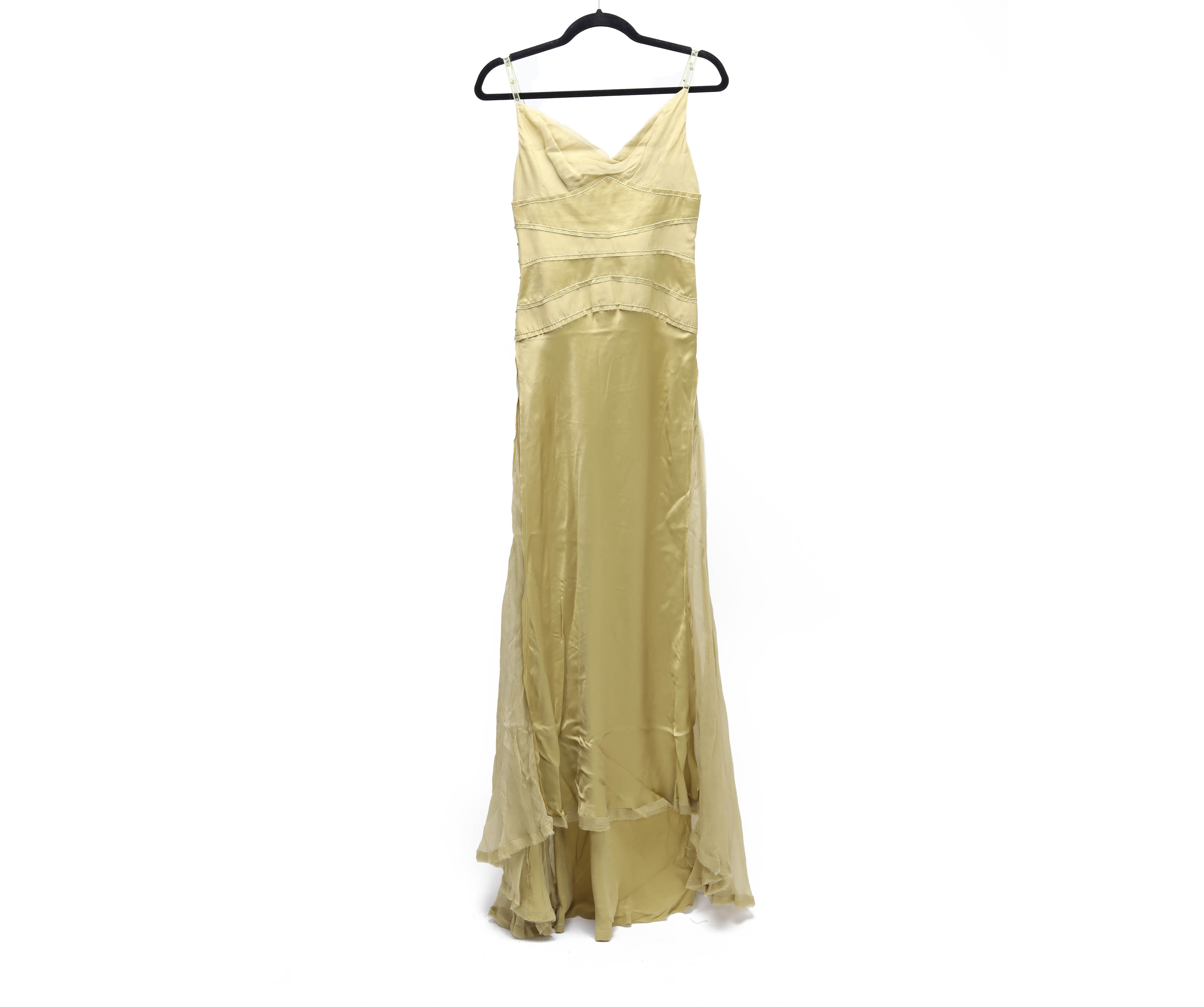 AN ERMANNO SCERVINO GREEN SATIN EVENING DRESS