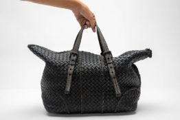 A BOTTEGA VENETA BLACK INTRECCIATO SATCHEL BAG