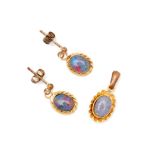 AN OPAL PENDANT AND PAIR OF EARRINGS