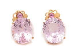A PAIR OF KUNZITE AND PINK SAPPHIRE STUD EARRINGS