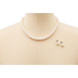 A CULTURED AKOYA PEARL NECKLACE AND EARRINGS