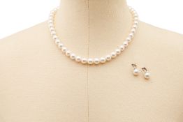 A CULTURED AKOYA PEARL NECKLACE AND EARRINGS