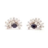 A PAIR OF SAPPHIRE AND DIAMOND STUD EARRINGS