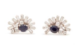 A PAIR OF SAPPHIRE AND DIAMOND STUD EARRINGS