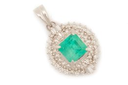 AN EMERALD AND DIAMOND PENDANT