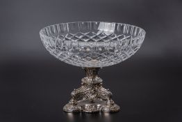 A SILVER AND CUT GLASS CENTREPIECE BOWL