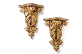 A PAIR OF CARVED GILTWOOD WALL BRACKETS